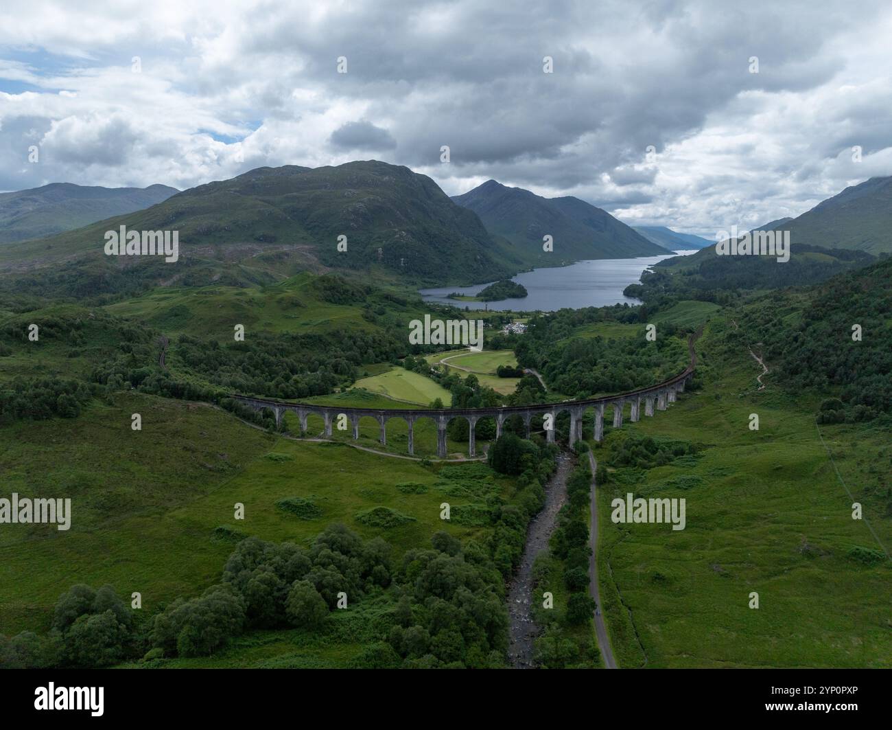 Aerial view of the Glenfinnan Viaduct, a railway viaduct on the West ...