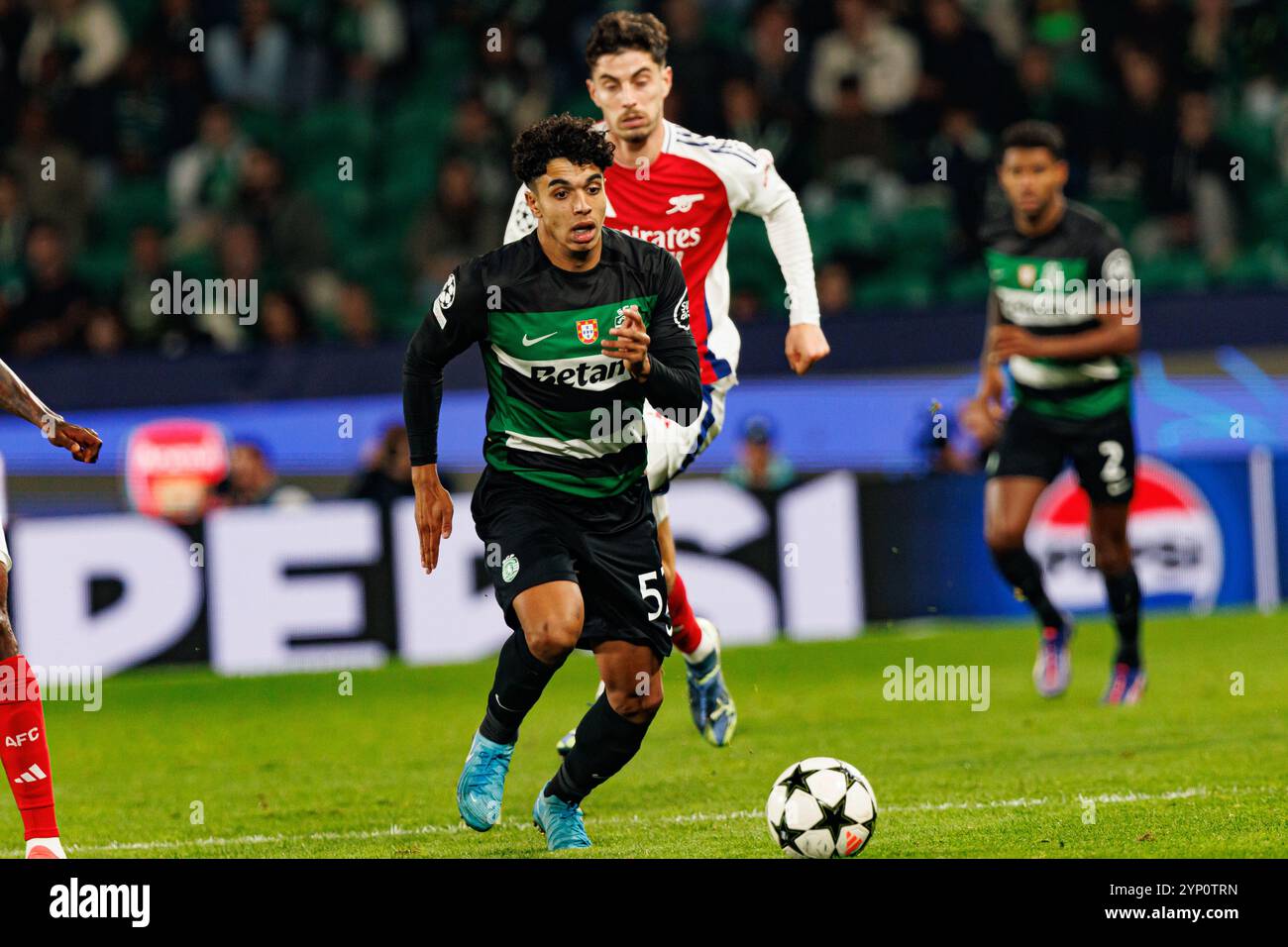 Joao Simoes, Kai Havertz seen during UEFA Champions League game between ...