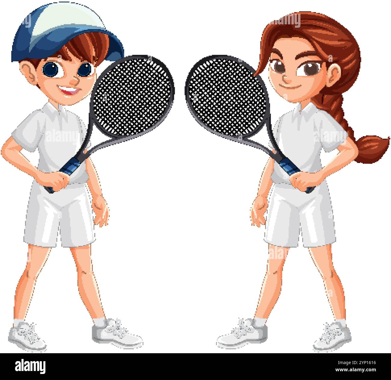 Two kids holding tennis rackets, smiling Stock Vector Image & Art - Alamy