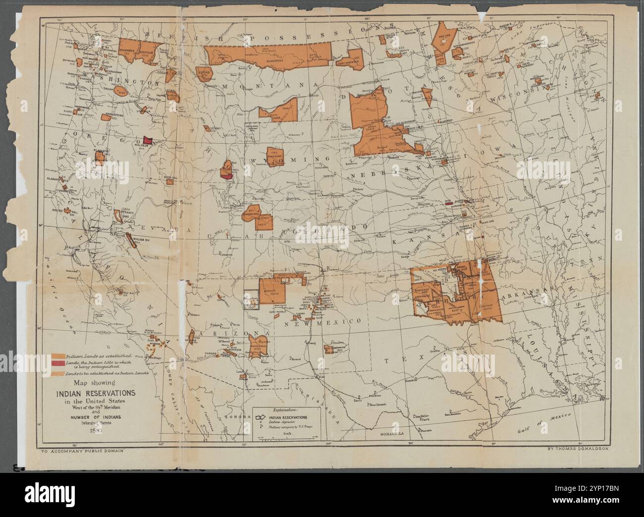 Map showing Indian reservations - Map Showing Indian Reservations In The United States West Of The 84th Meridian And Number Of Indians Belonging Thereto 1883 1884 By Donaldson Thomas 1843 1898 2YP17BN 