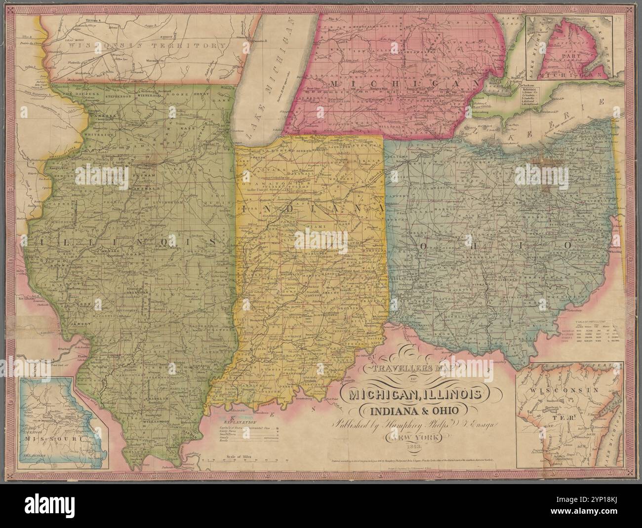 Traveller's map of Michigan, Illinois, Indiana & Ohio  1843 by Hammond, John T., approximately 1820- Stock Photo