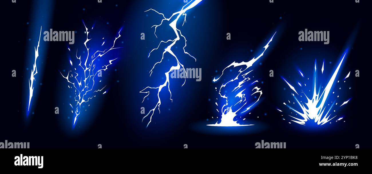Lightning strike bolt silhouettes sequence vector illustration. Stock Vector