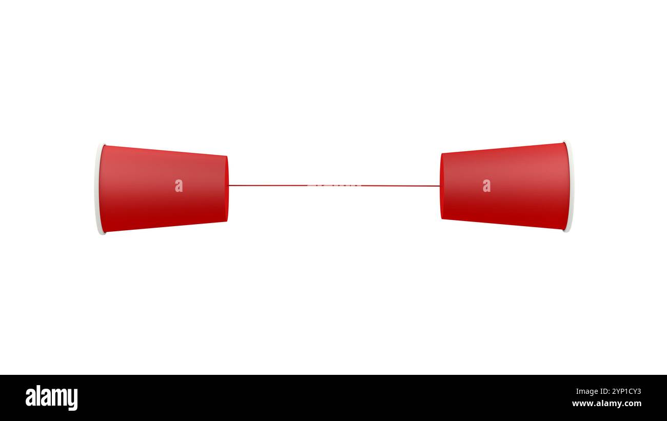 Paper cups and non-stretchable string isolated on white background ...