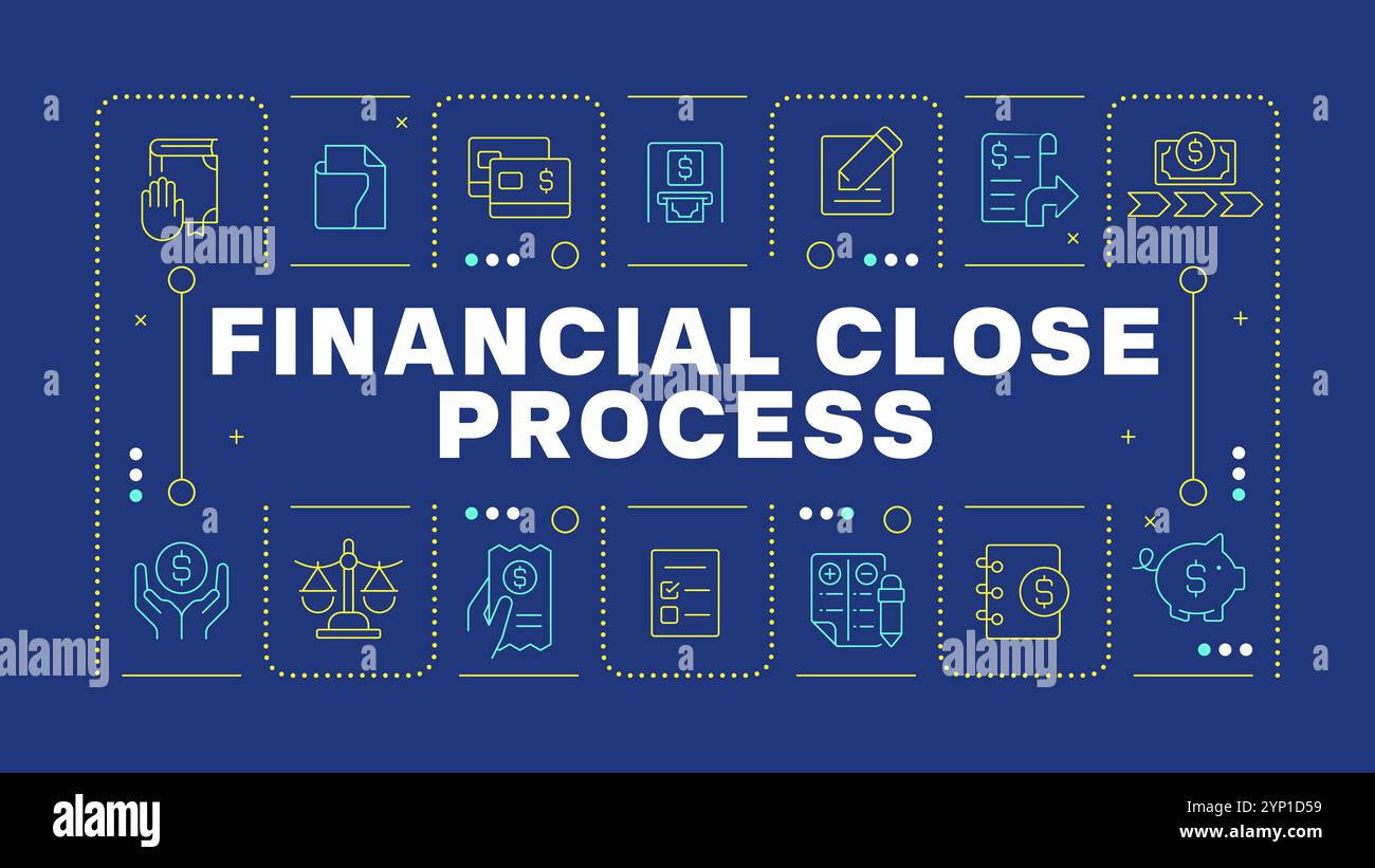 Financial close management blue word concept Stock Vector