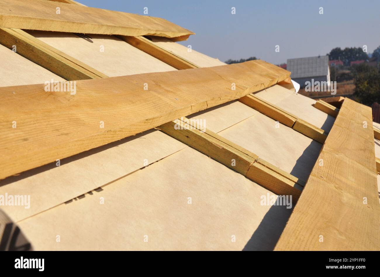 Roof Waterproofing Membrane Coverings. Wooden Construction Home Framing ...