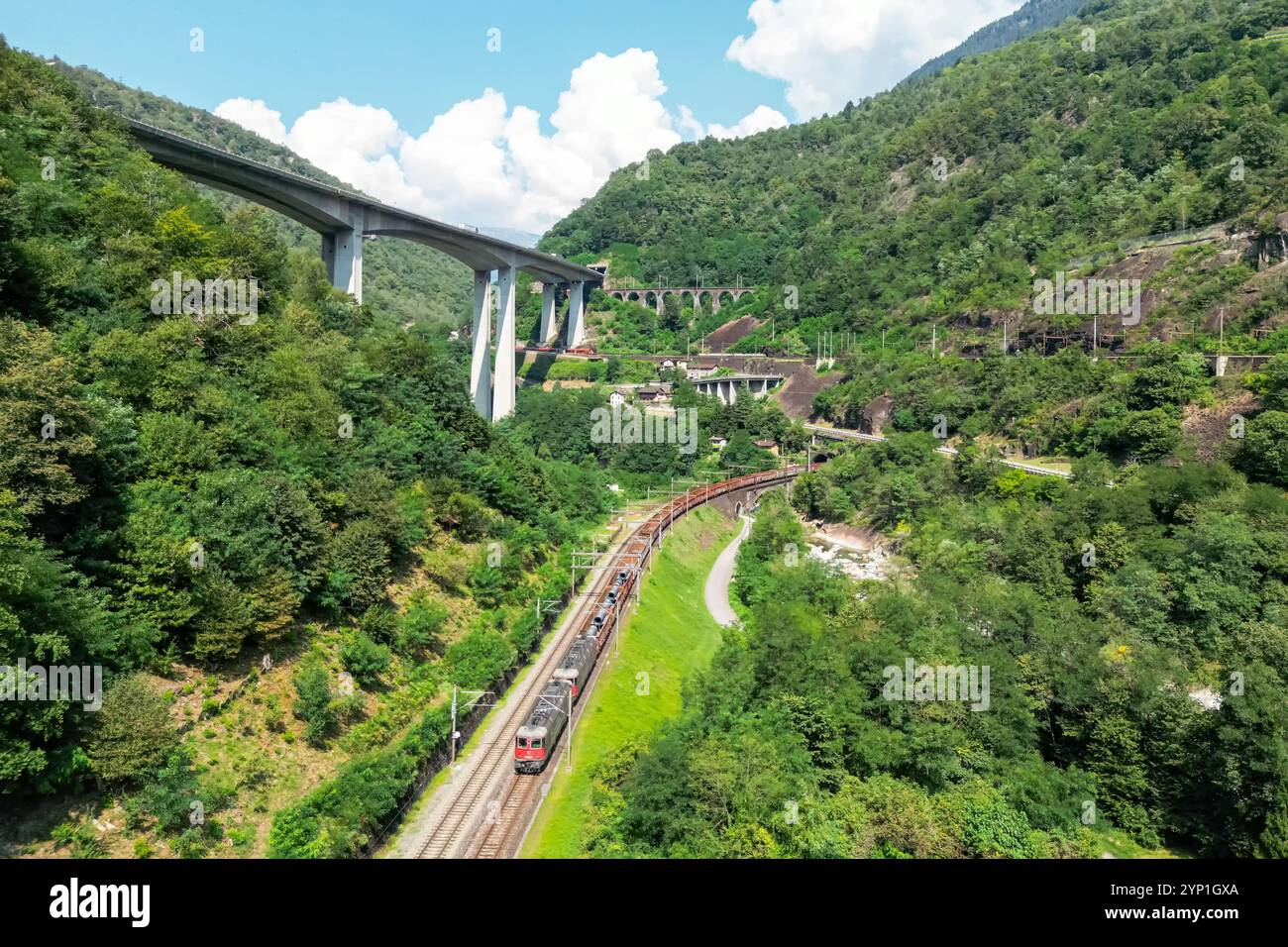 Aerial view railway cargo train hi-res stock photography and images - Alamy