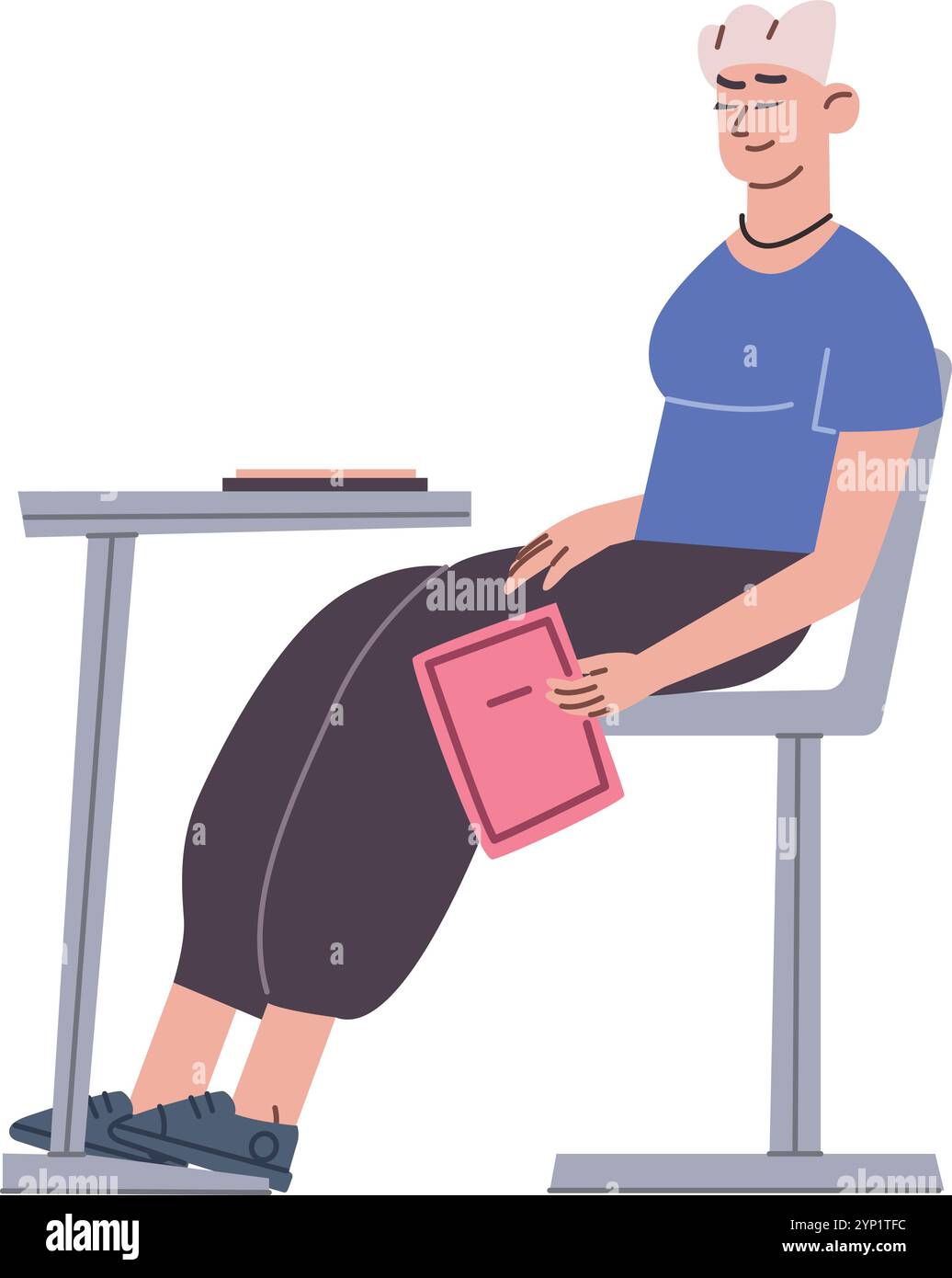 Teen student sit on chair. Education color character isolated on white ...