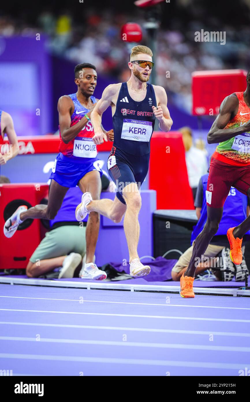 Josh Kerr participating in the 1500 meters at the Paris 2024 Olympic