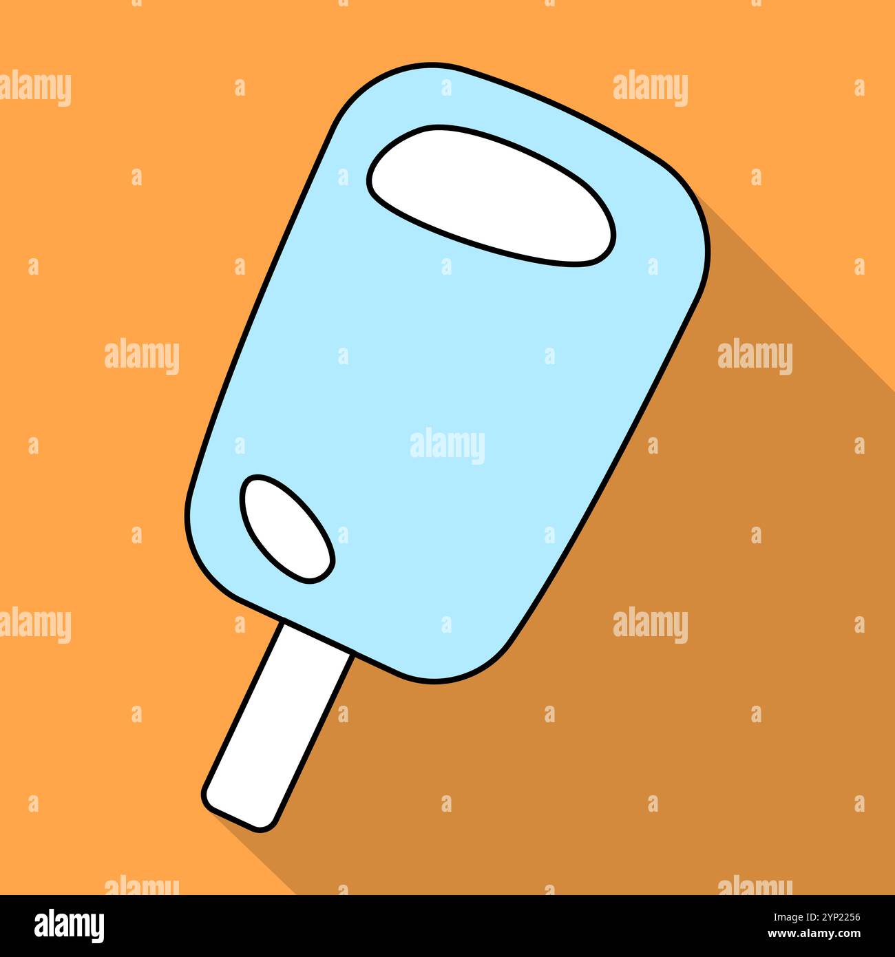 Vector illustration of ice cream on a wooden stick in flat style isolated on orange background with shadow. Vector illustration Stock Vector