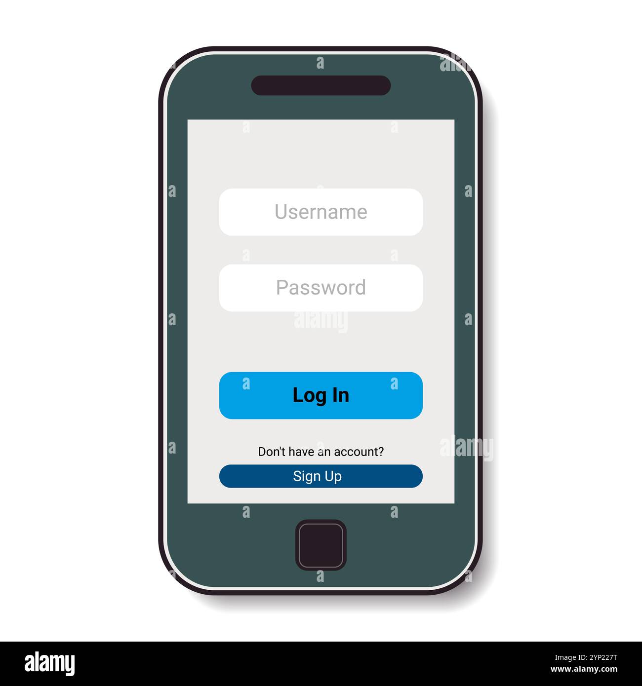 Mobile phone with authorization on the screen. Vector illustration Stock Vector