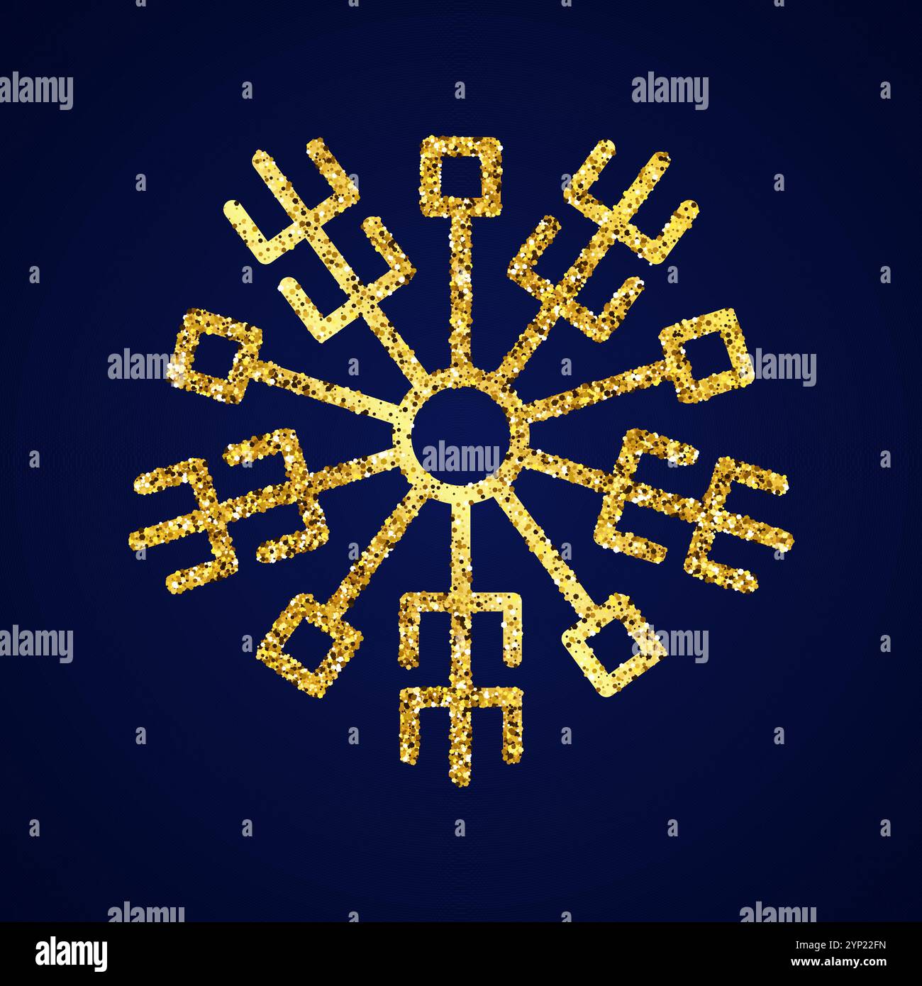 Gold glitter snowflake on dark blue background. Christmas and New Year ...