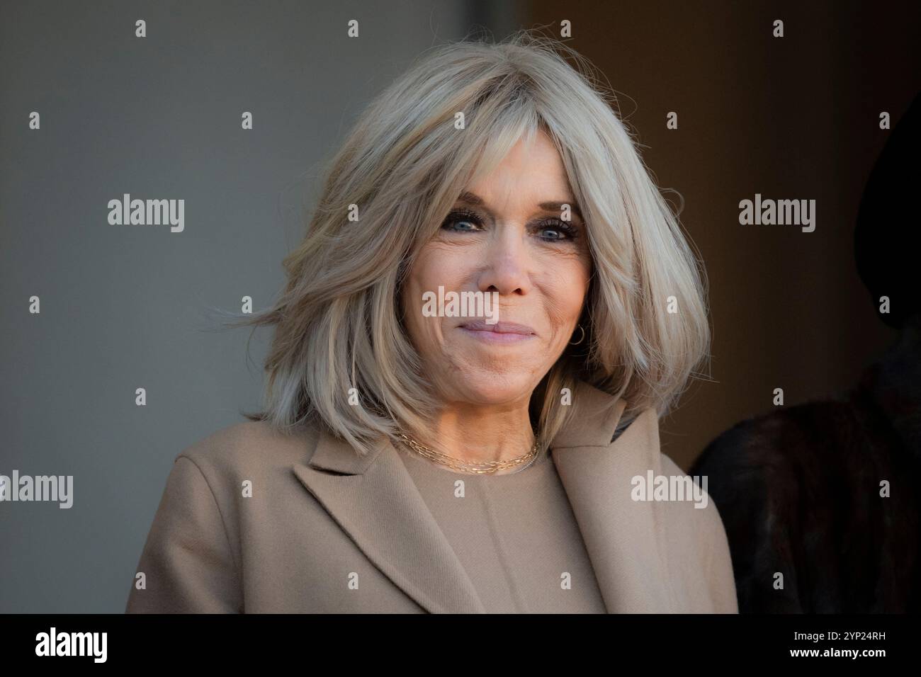 Portrait : Brigitte Macron smiles at Elysee Palace in Paris on November 28, 2024.Photo by Eliot Blondet/ABACAPRESS.COM Credit: Abaca Press/Alamy Live News Stock Photo - Alamy