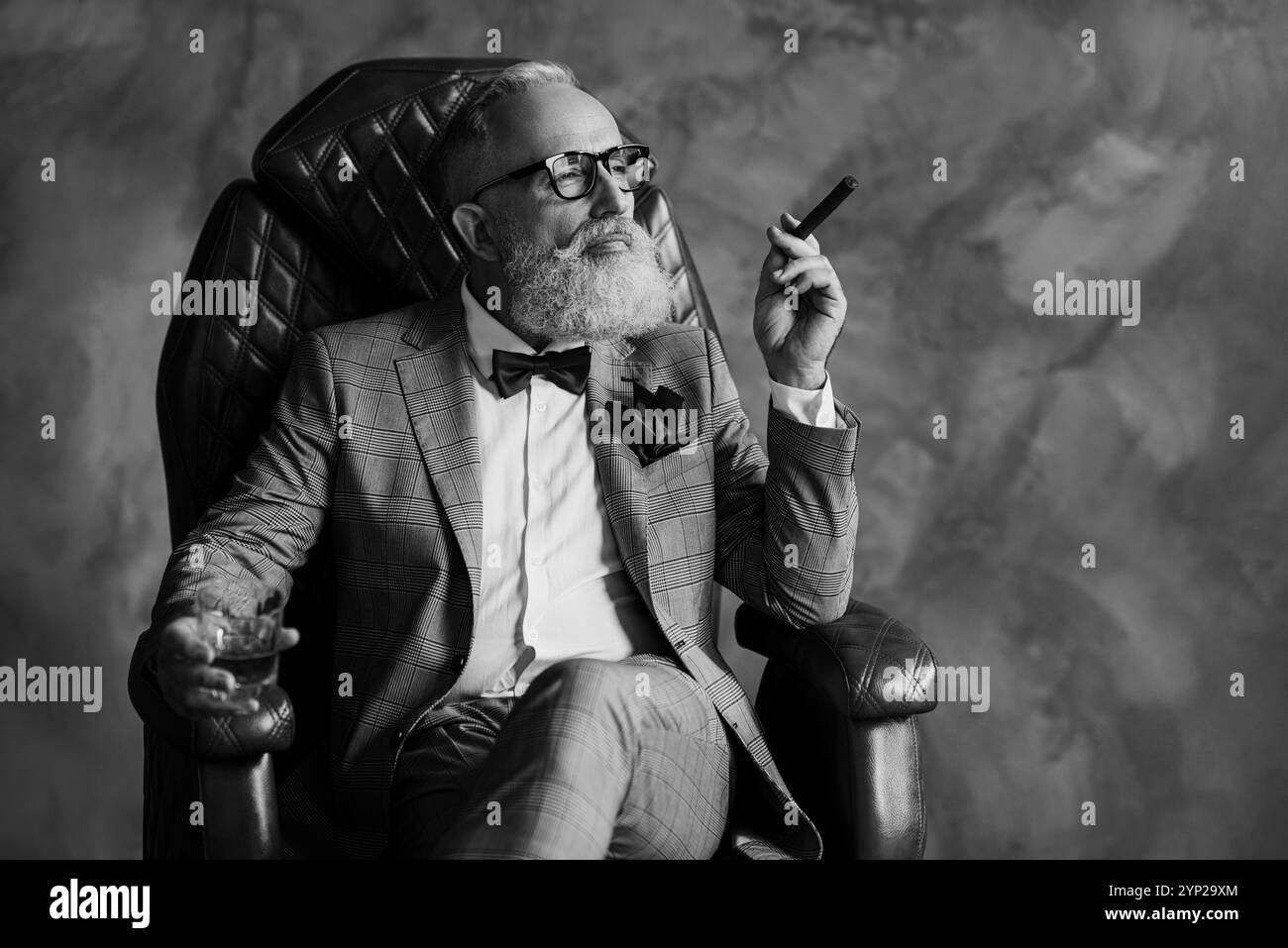 dreaming of smoking a cigarette Man in tie smoking a cigar Black and White Stock Photos & Images
