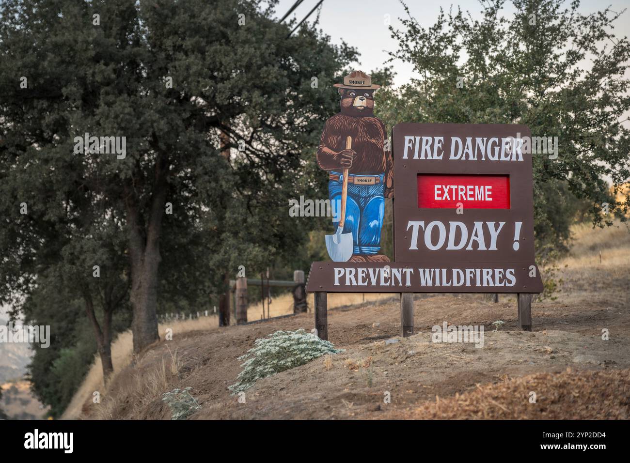 Cal Fire Risk Sign A colourful sign, advising people of the risk of wildfires, in the ...