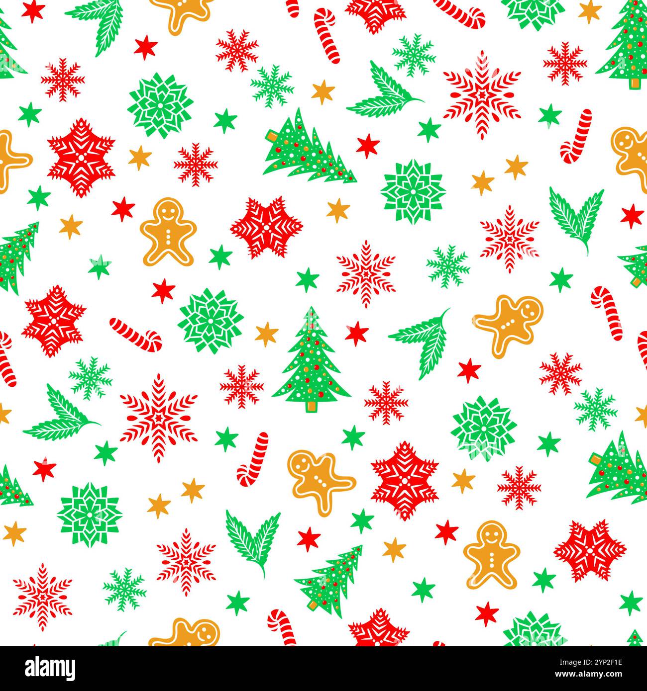 Seamless Christmas Elements, Hand Drawn Xmas, New Year Pattern Stock Photo
