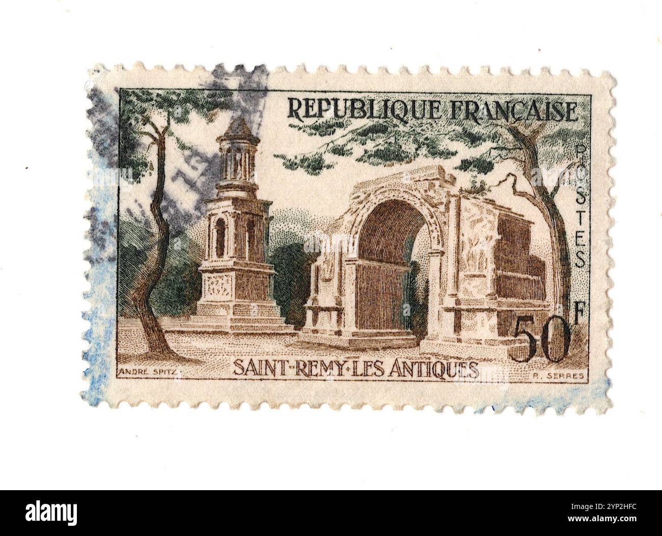 A vintage Saint Remy postage stamp from France isolated on a white ...