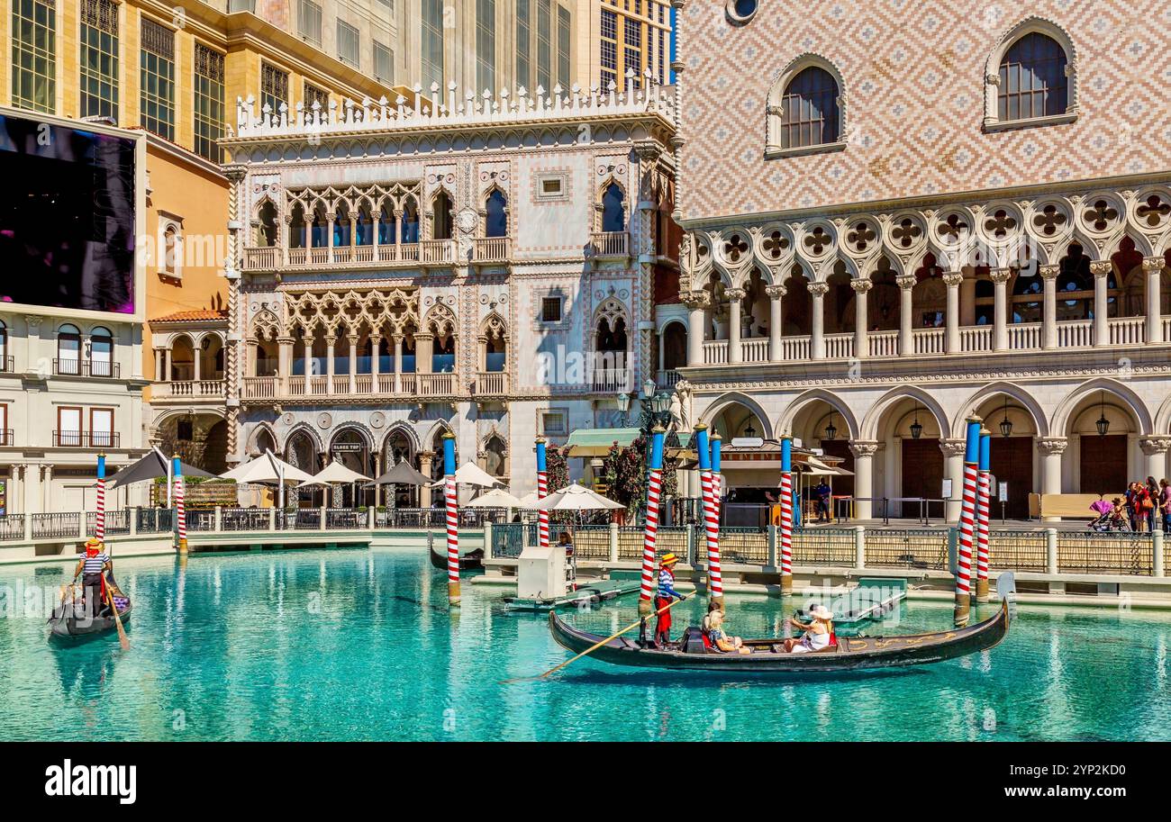 Gondolas at the Venetian Hotel and Casino, opened 1999, Las Vegas, Nevada, United States of America, North America Stock Photo
