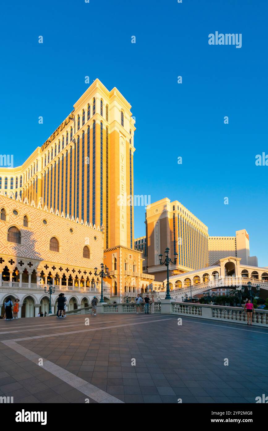 The Venetian Las Vegas Hotel at sunset, Las Vegas Strip, Paradise, Las Vegas Boulevard, Las Vegas, Nevada, United States of America, North America Stock Photo