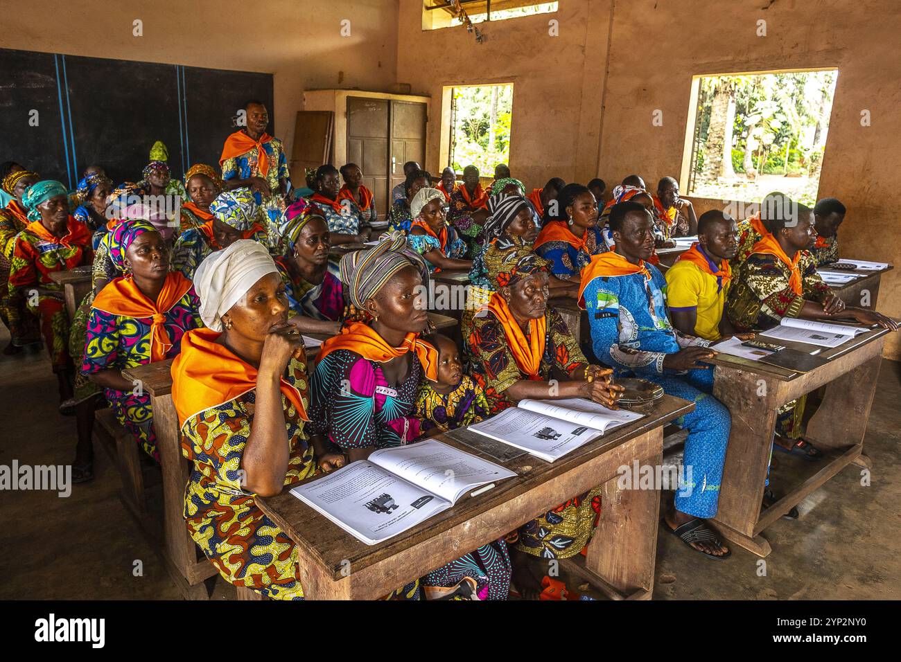 Adult literacy class in Mitro, Benin, West Africa, Africa Stock Photo