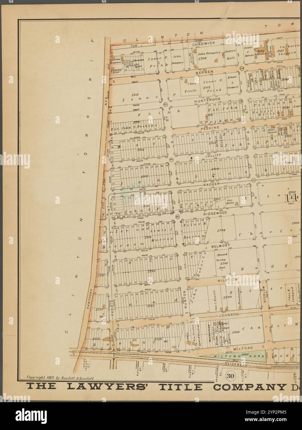 Newark, Double Page Plate No. 29 [Map bounded by Chadwick Ave., Avon Ave., Elizabeth Ave., Hawthorn Ave.] Stock Photo