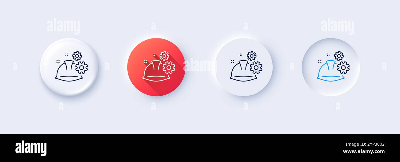 Engineering working process line icon. Engineer or architect helmet sign. Line icons. Vector Stock Vector