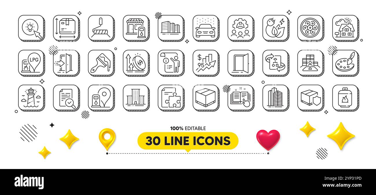 Brush, Inventory and Entrance line icons pack. For web app. 3d design ...
