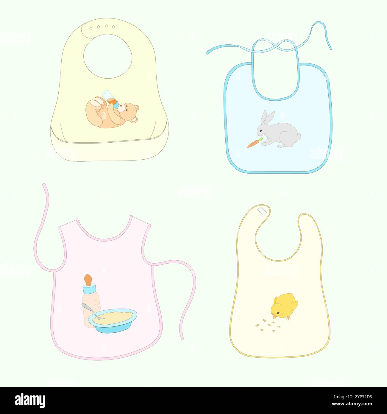 Baby bibs clipart vector set. Four cute aprons of different shape and ...