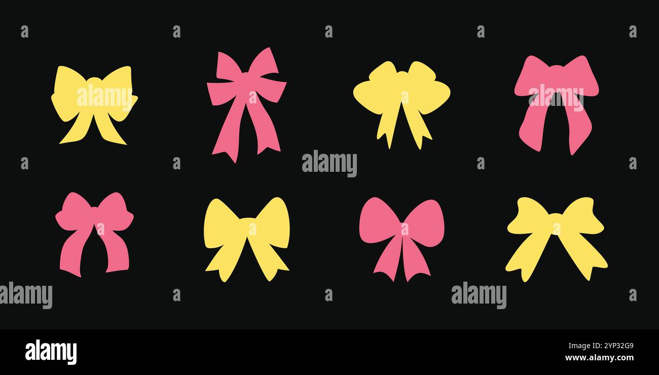 Big set of isolated colorful bows and ribbons in a flat vector style ...