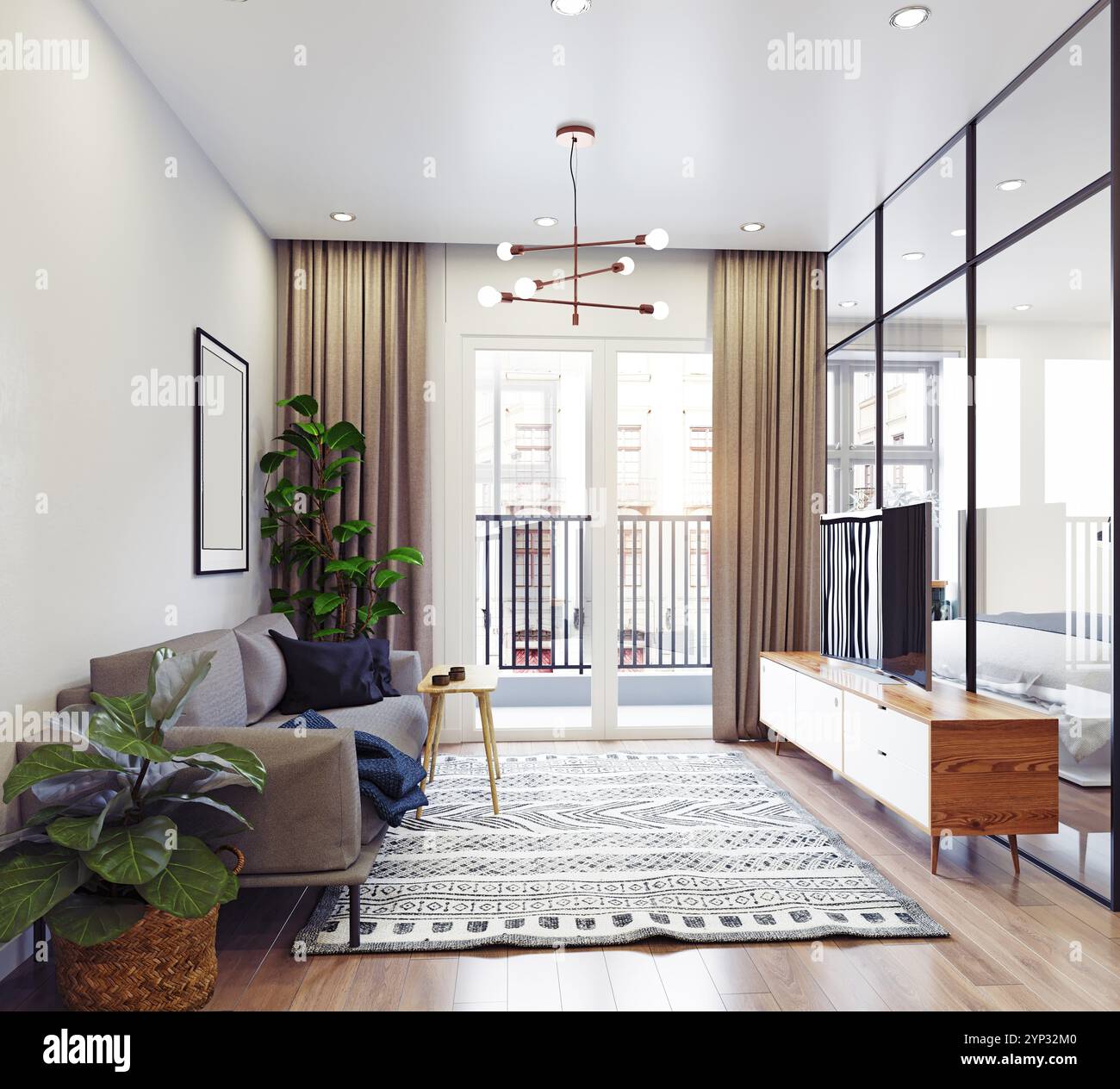 modern living interior design. 3d rendering concept Stock Photo - Alamy