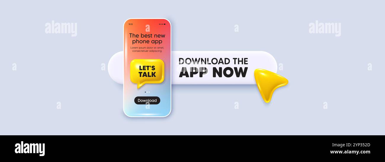 Lets talk tag. Connect offer sign. Download the app now. Phone mockup screen. Vector Stock Vector