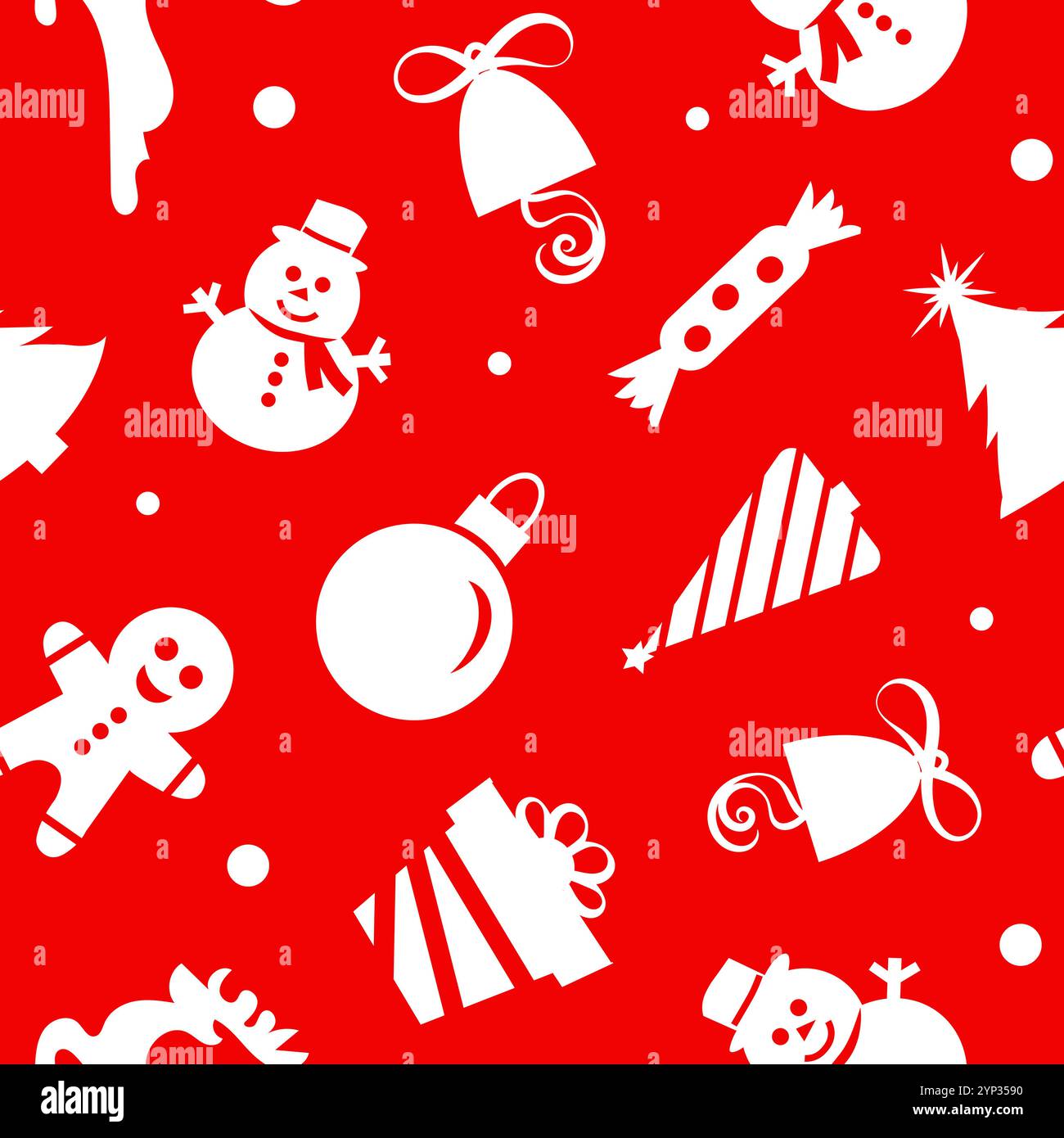 Christmas seamless pattern of icons on red background in flat style ...