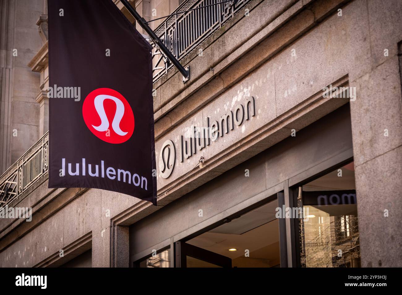 LONDON- NOVEMBER 25, 2024: Lululemon store on Regent Street. Luxury fashion brand Stock Photo