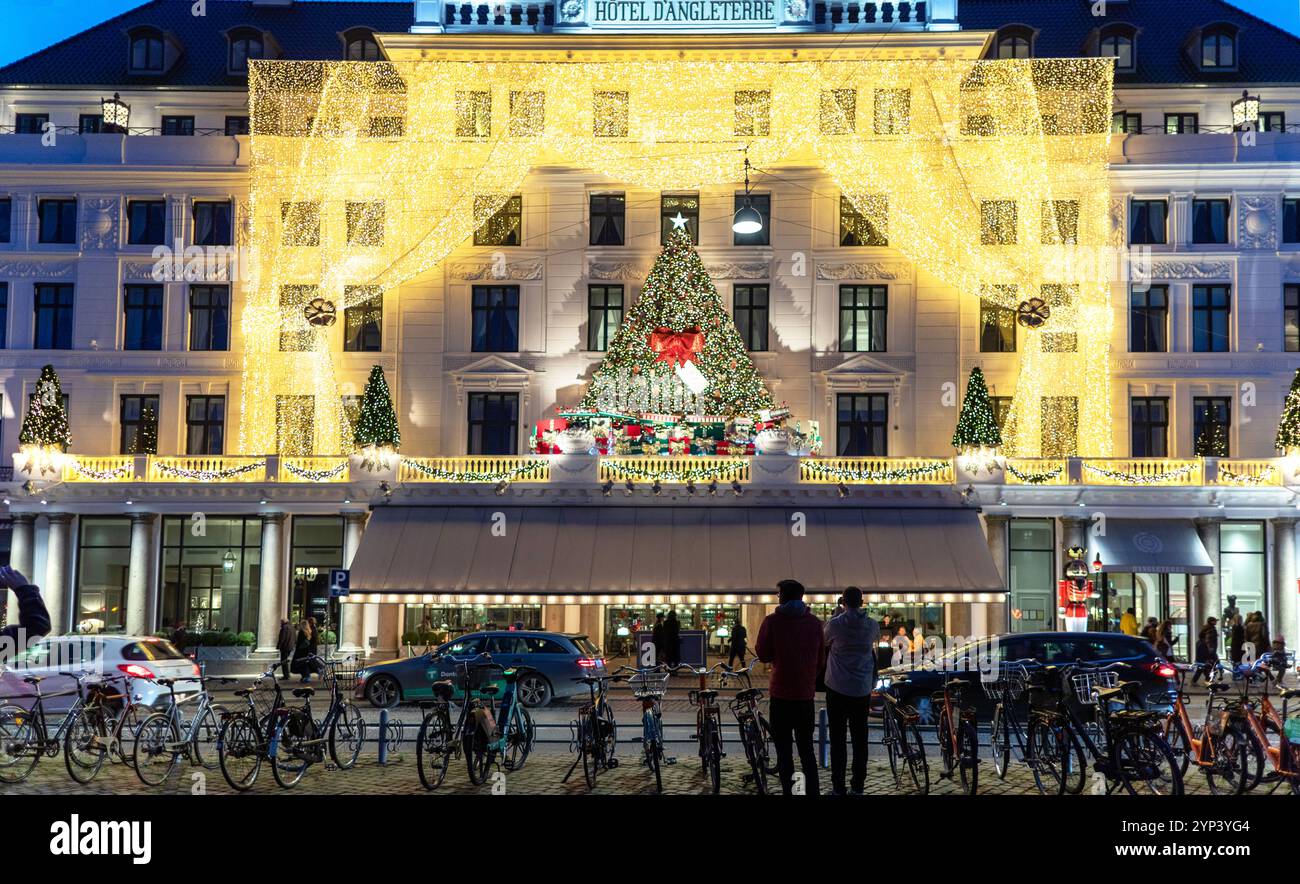 The Hotel D'Angleterre at Night Christmas Season Stock Photo