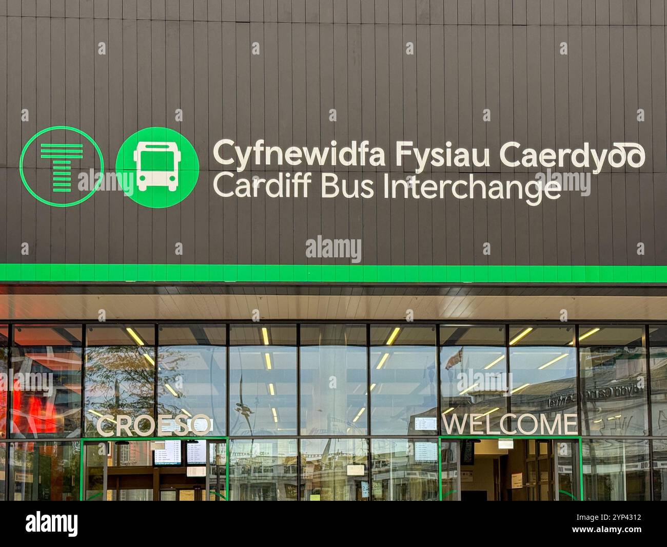 Cardiff, Wales - 6 October 2024:  Entrance to the new Cardiff Bus Interchange bus station in Cardiff city centre. - Smartphone Captured Stock Image