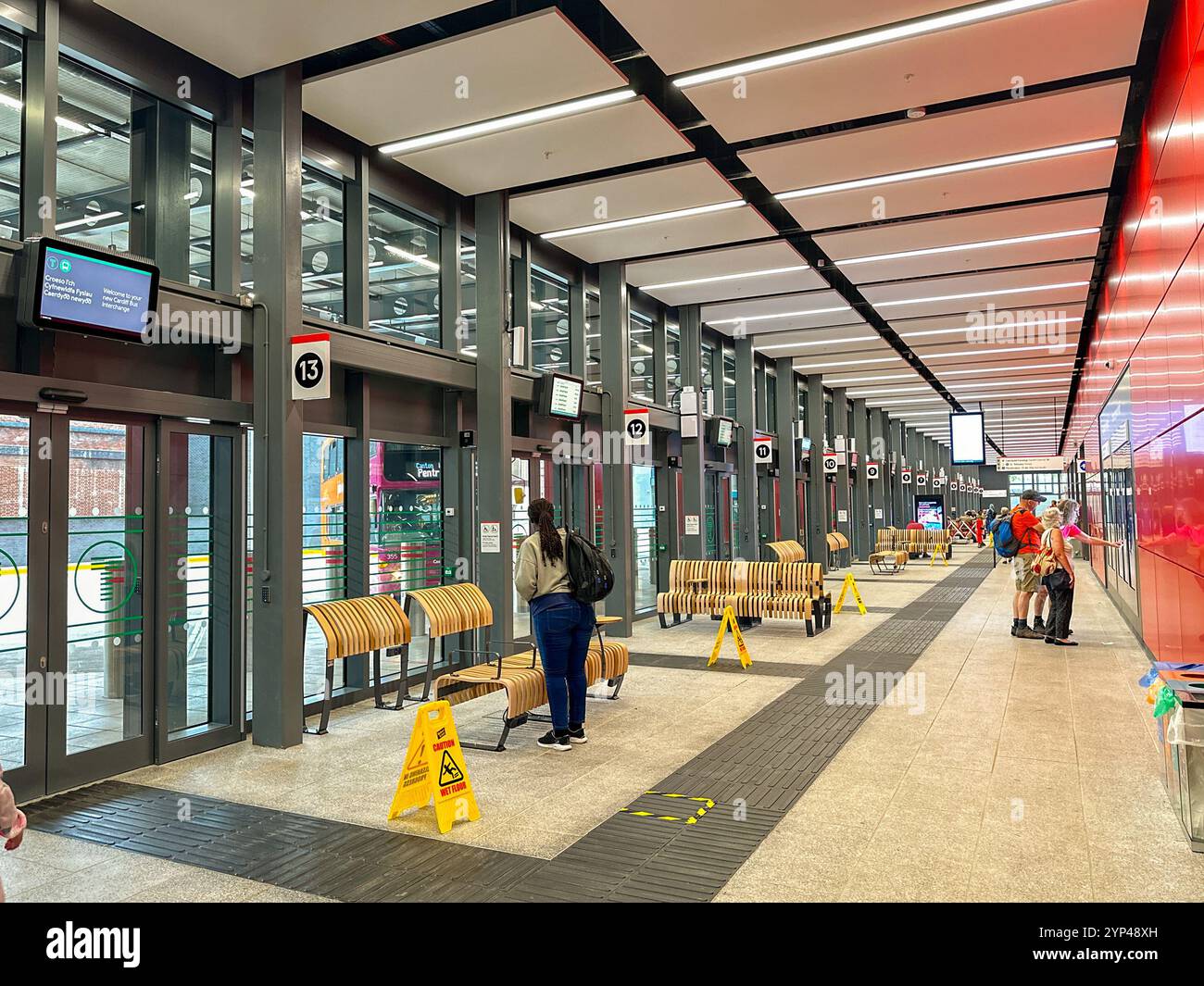 Cardiff, Wales - 24 July 2024: People inside the new bus station in Cardiff city centre - Smartphone Captured Stock Image