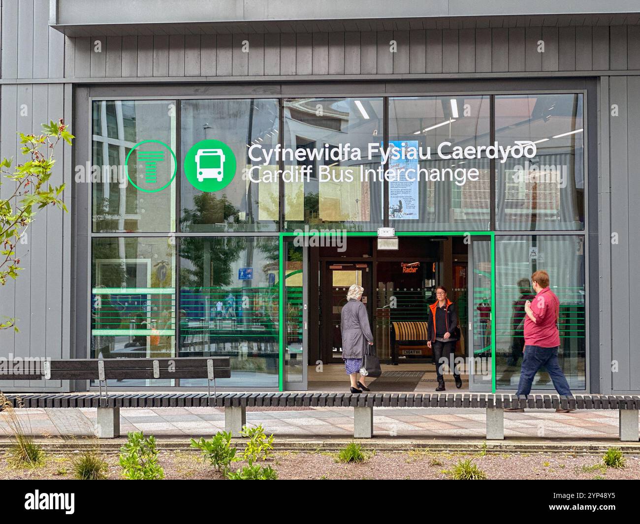 Cardiff, Wales - 24 July 2024: People going in and out of the new bus station in Cardiff city centre - Smartphone Captured Stock Image