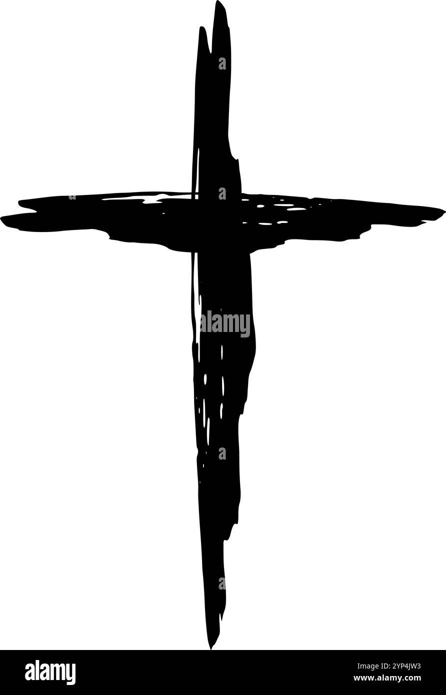 Hand drawn christian cross symbol hand painted with black ink Stock ...