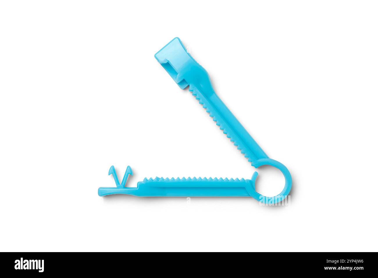 blue disposable umbilical cord clamp isolated white background, medical ...