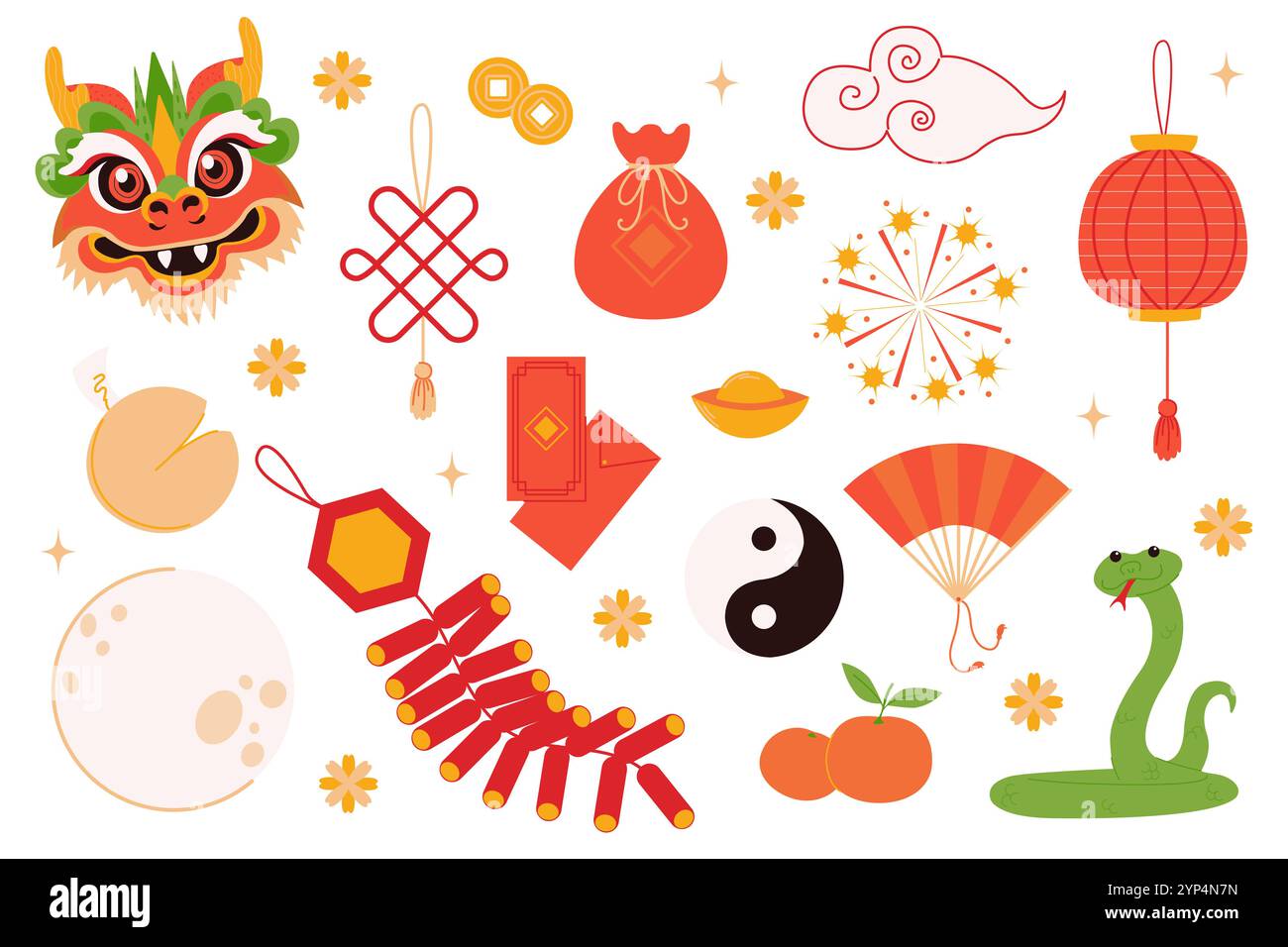 Vector set of Lunar year decorations elements. Chinese new year ...