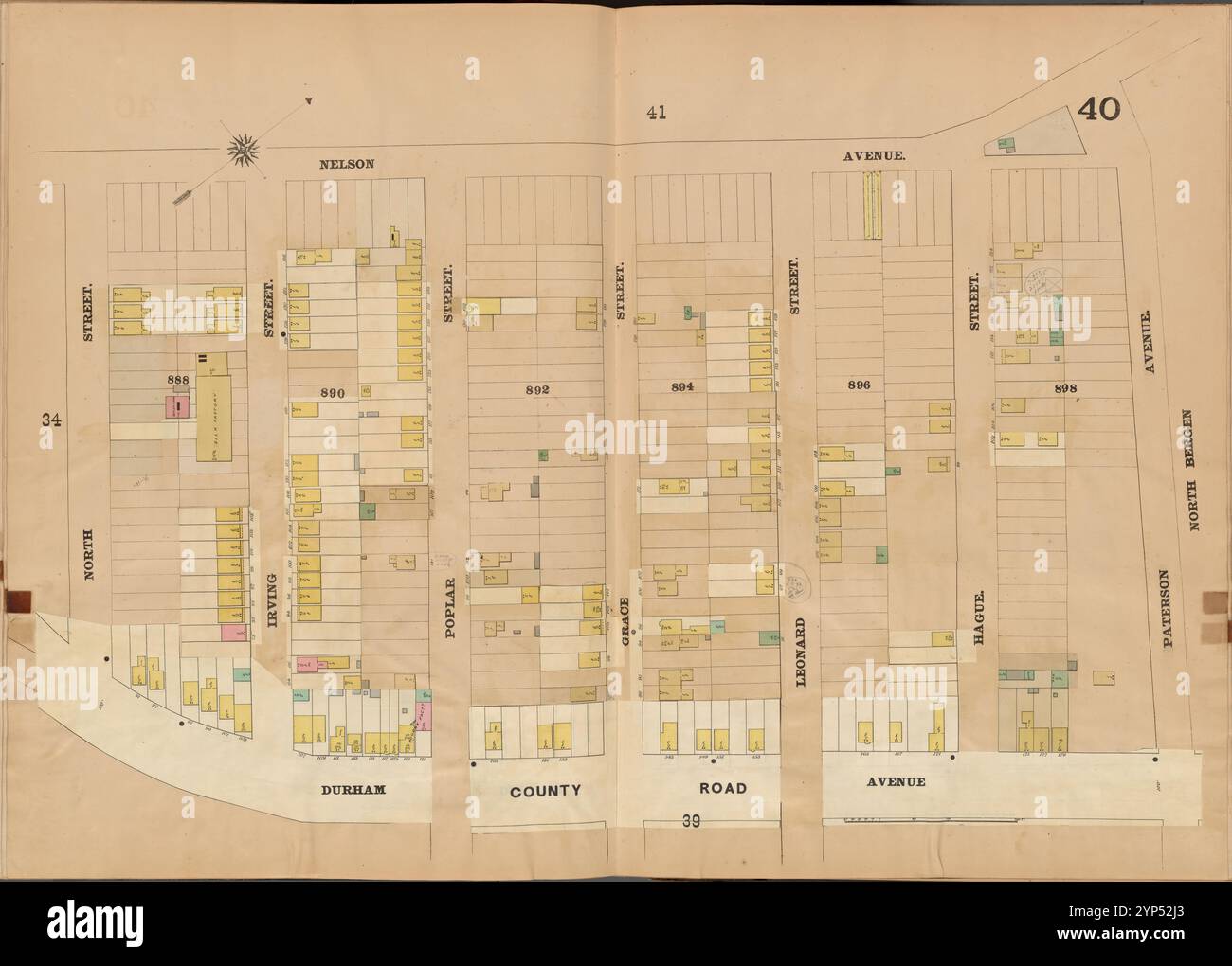 Jersey City, V. 4, Double Page Plate No. 40 [Map bounded by Nelson Ave., Paterson Ave., Durham Ave., North St.] 1873 Stock Photo