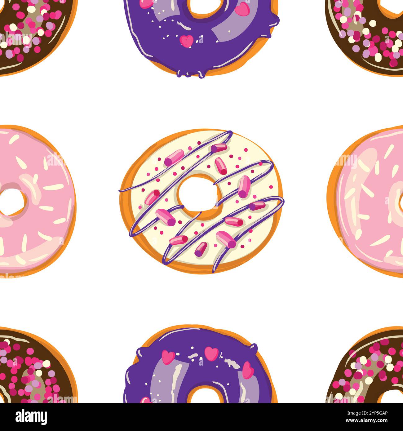 Seamless donut pattern on white background with various pink and ...