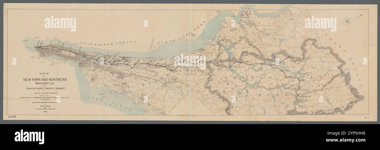 Map of the New York and Northern Railway Co. and the Yonkers Rapid Transit Branch to Getty Square, Yonkers: showing their connection with the Manhattan Elevated Railway of New York City at 155th Street and New York and New England R.R. at Brewsters 1883 - 1883 Stock Photo