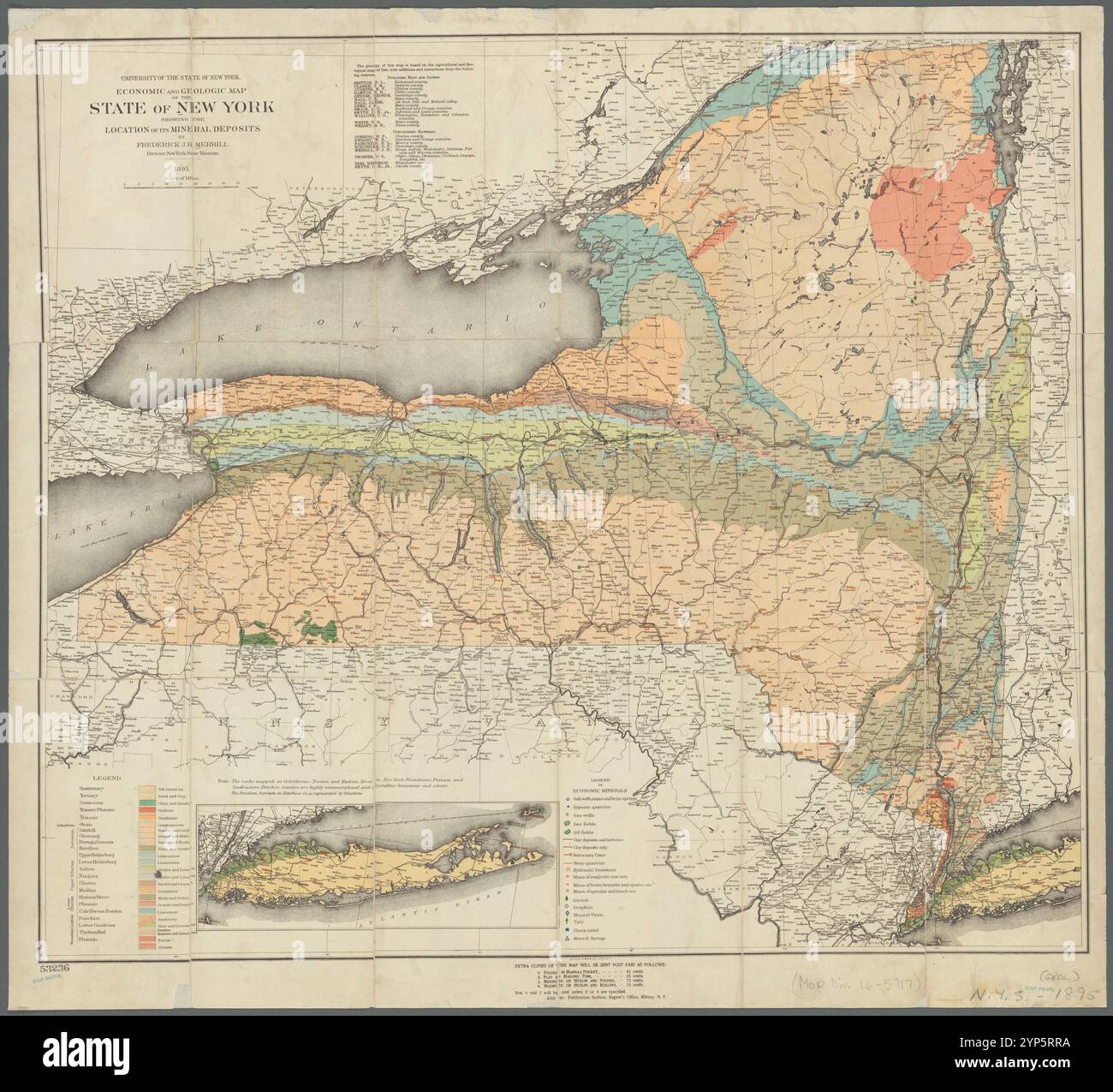 Economic and geologic map hi res - Economic And Geologic Map Of The State Of New York Showing The Location Of Its Mineral Deposits 1895 By Merrill Frederick J H Frederick James Hamilton 1861 1916 2YP5RRA