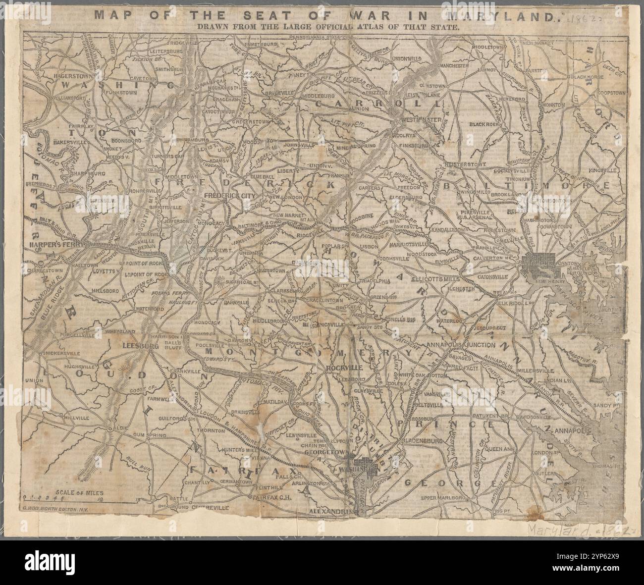 Map of the seat of war in Maryland - Map Of The Seat Of War In Maryland Drawn From The Large Official Atlas Of That State 1862 2YP62X9 