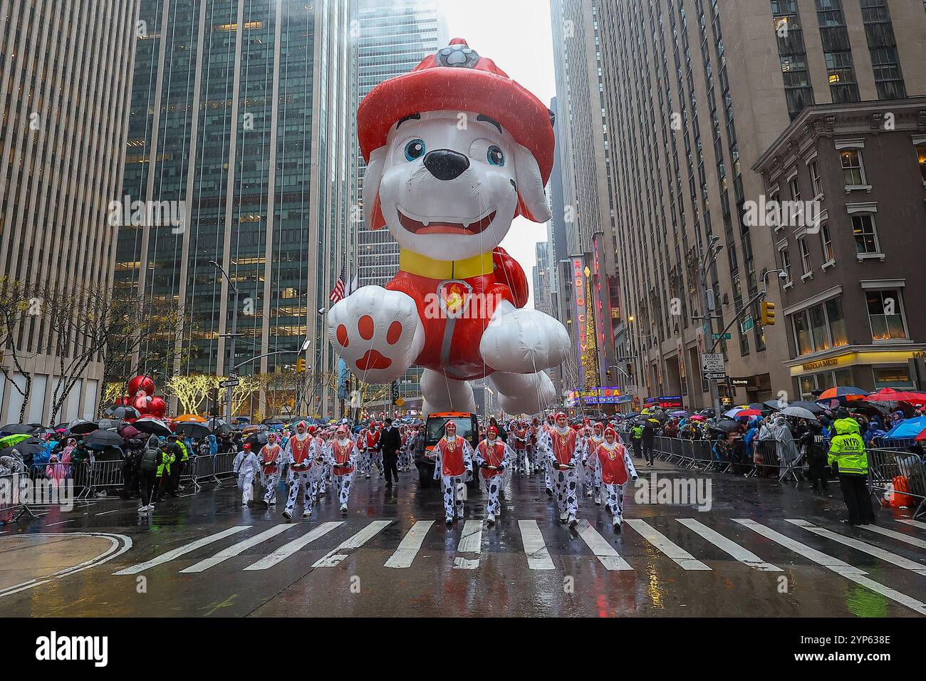 Nickelodeon’s Paw Patrol's Marshall balloon floats down Sixth Avenue