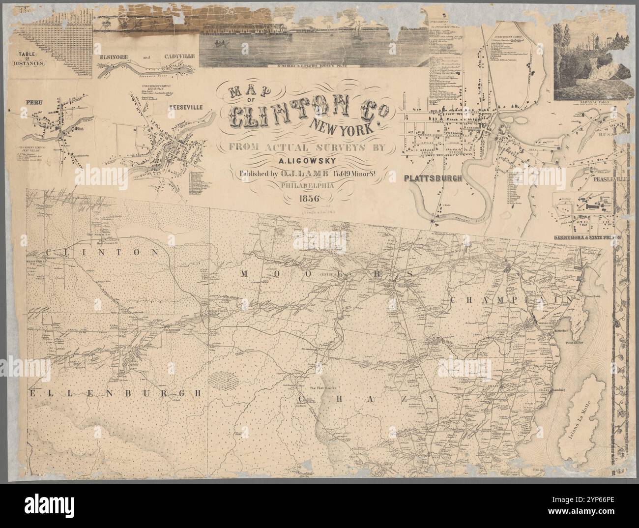Map of Clinton Co New York from - Map Of Clinton Co New York From Actual Surveys 1856 By Ligowsky A 2YP66PE