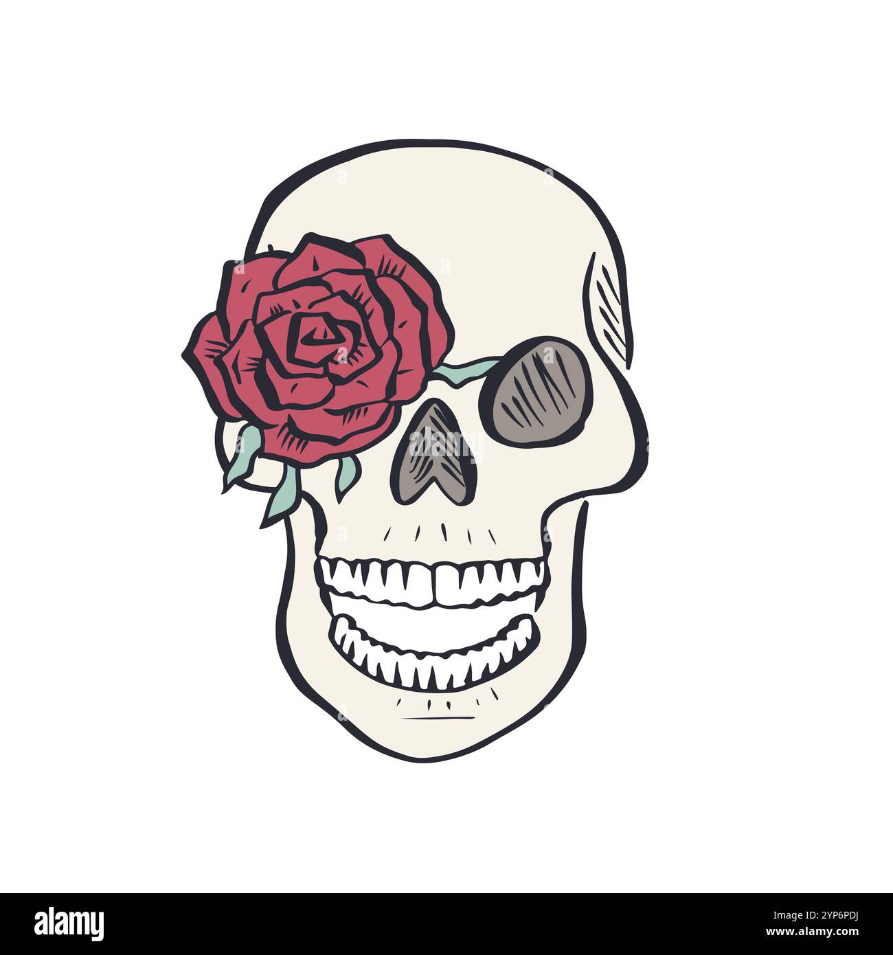Hand drawn sketchy floral human skull isolated on white background ...