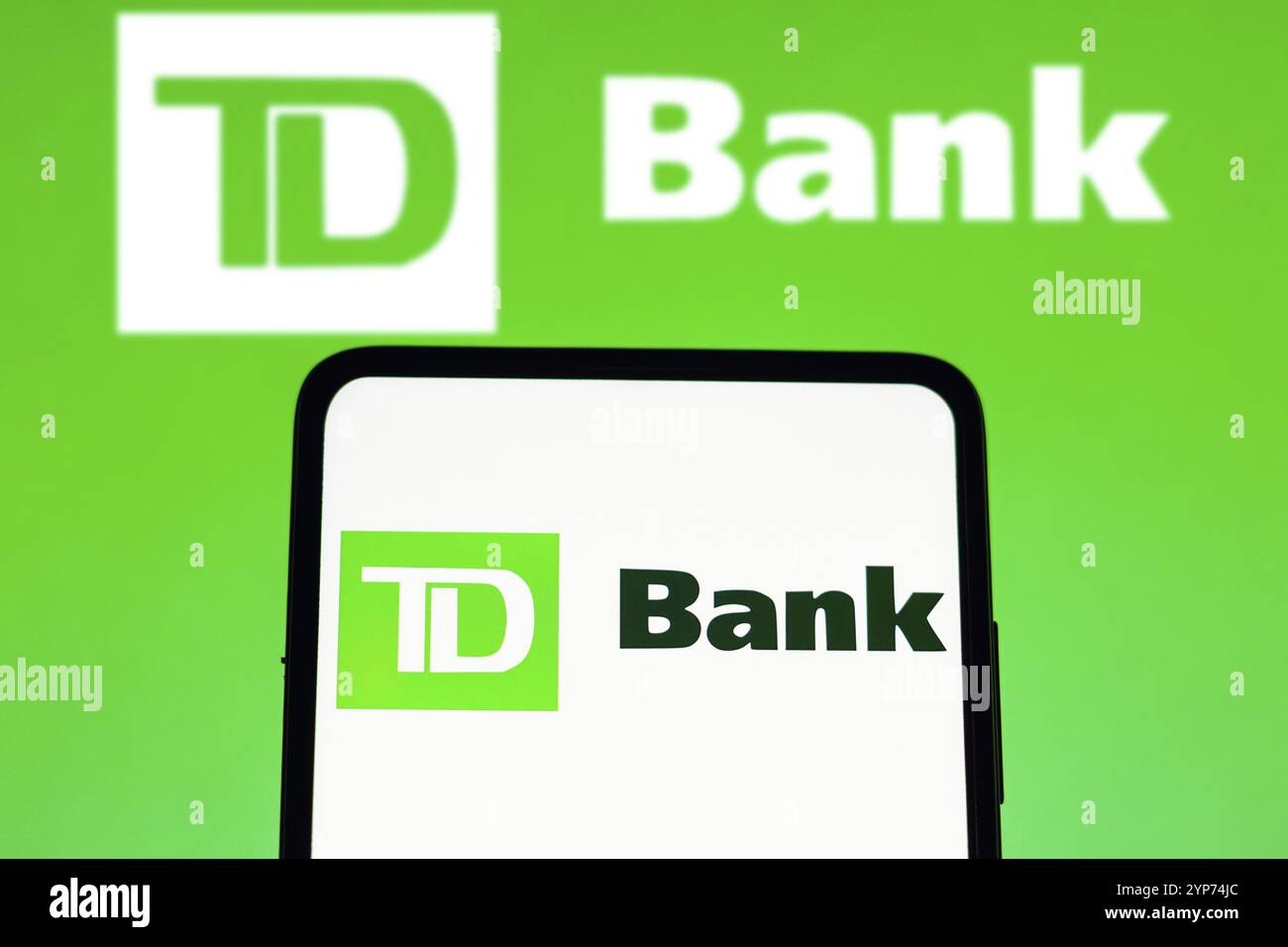 In this photo illustration, the TD Bank logo seen displayed on a smartphone Stock Photo