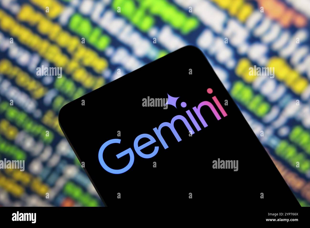 In this photo illustration, the Google Gemini logo is displayed on a smartphone screen Stock Photo