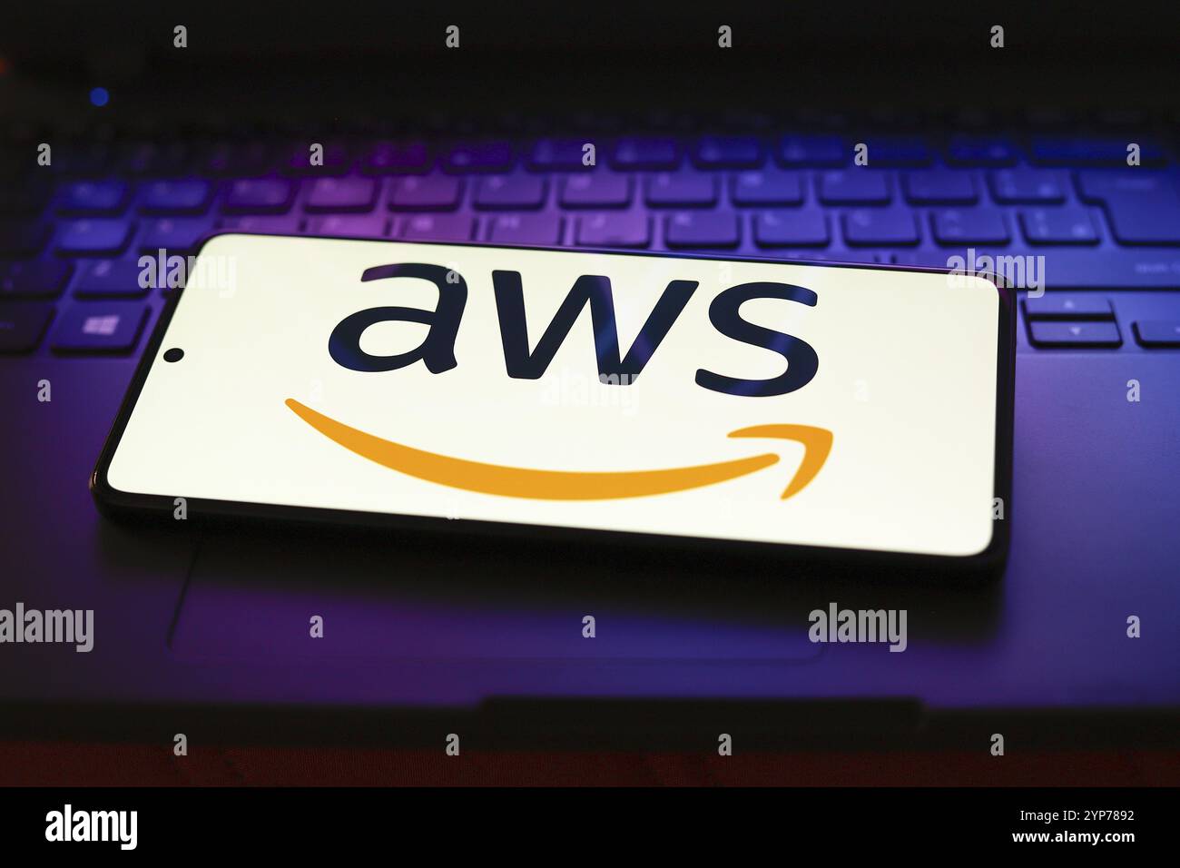 (AWS) logo is displayed on a smartphone screen Stock Photo